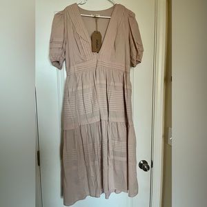 Listicle Light Pink/slightly Mauvey V-Neck Puff Sleeve Midi Dress, Women’s Large